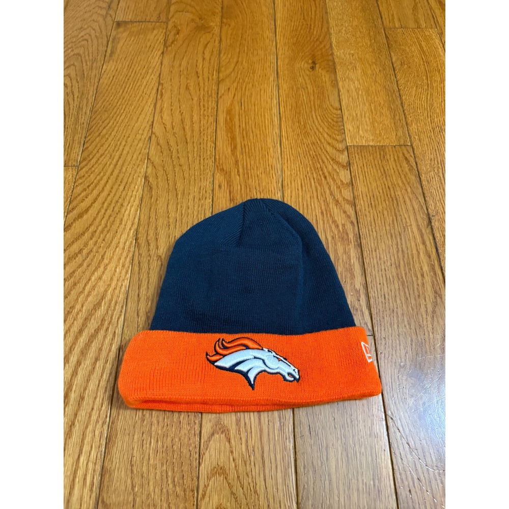New Era Denver Broncos NFL Cuffed Beanie Hat Navy Blue Orange Mens OSFM